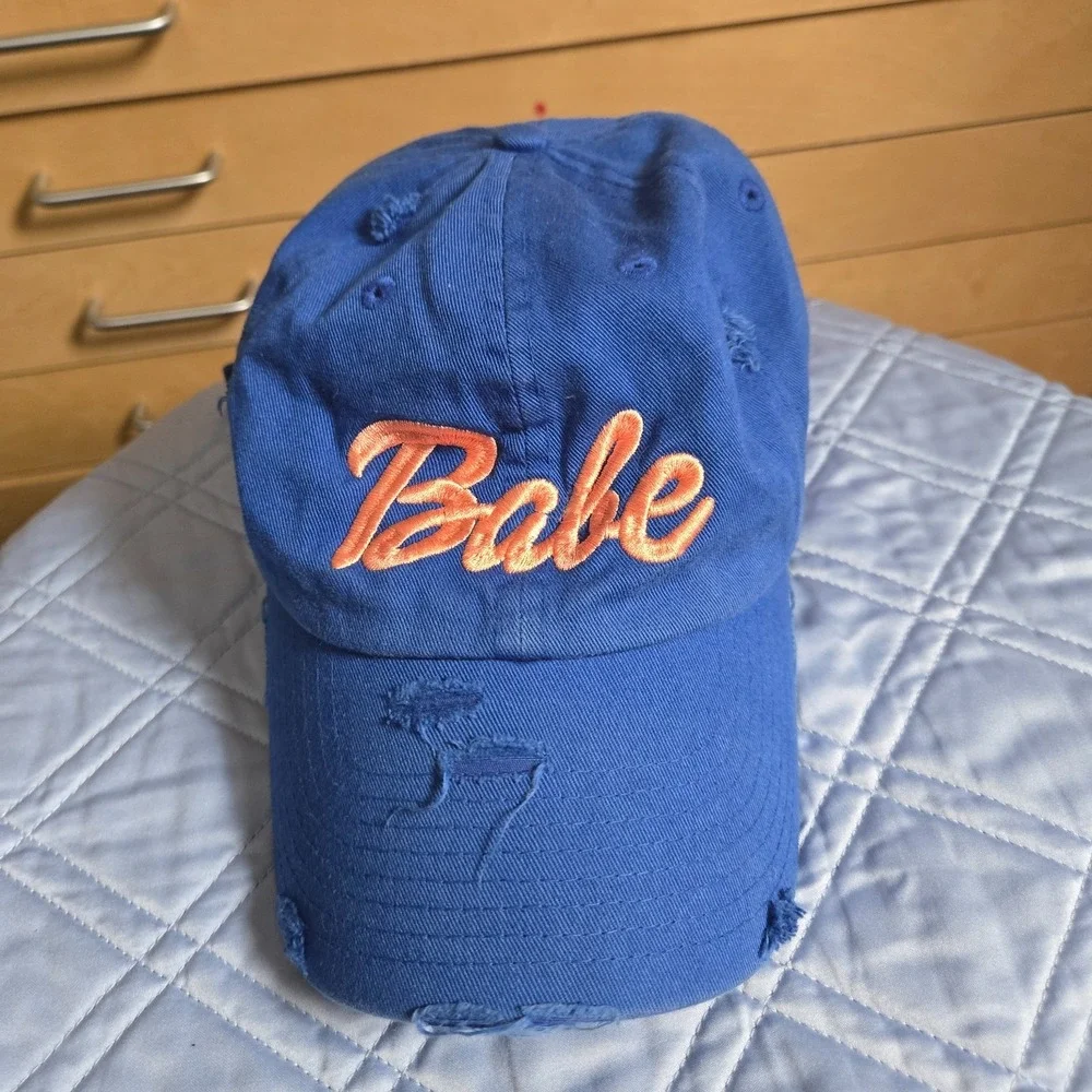 KBETHOS Vintage Embroidered Babe girl tribe Distress cap denim pink brass clasp